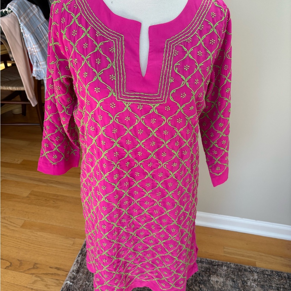 Gretchen Scott Designs Fuchsia Embroidered Long Sleeve Dress, Sz M